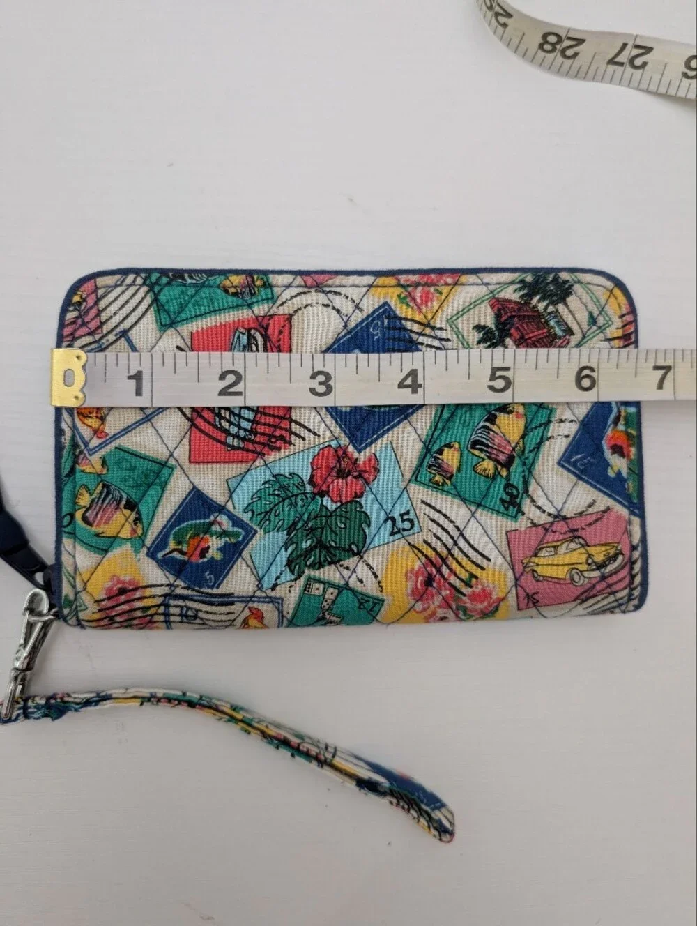 Vera Bradley RFID Grab and Go Wristlet Wallet OS Cuban Stamps Print Colorful